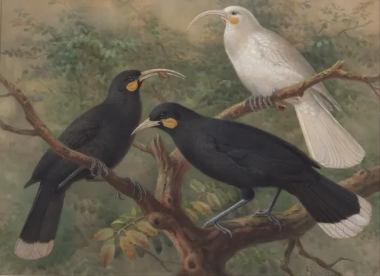File:J. G. Keulemans - Three Huia (Heteralocha acutirostris) - Google Art Project.jpg
